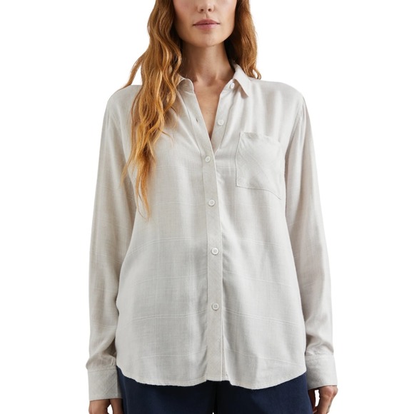 Rails Hunter Button Down Long Sleeve Shirt Ivory Women's Size L Retail: $188 - Picture 1 of 8